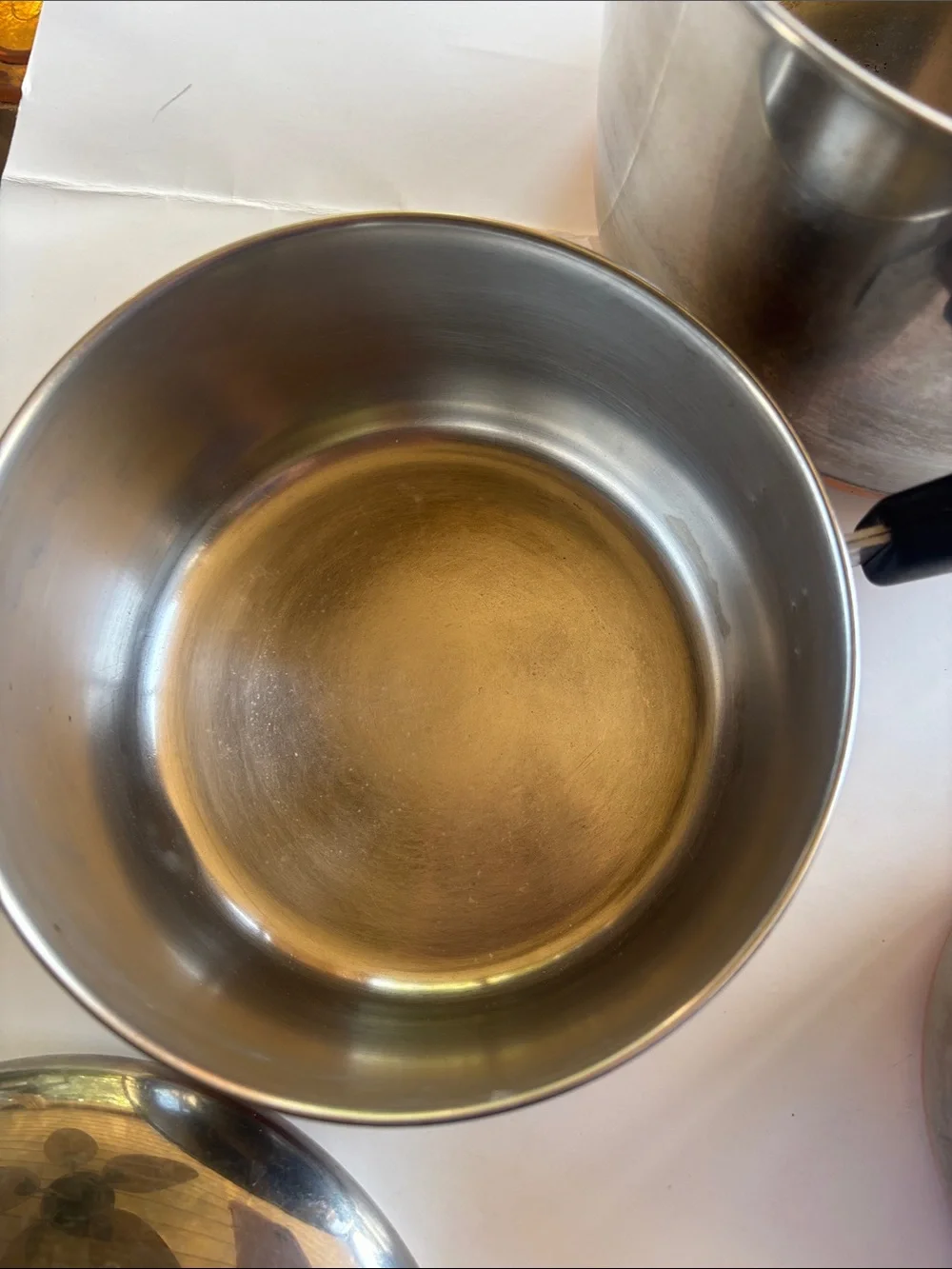 Revere Stainless Steel Saucepan Set with Black Handles copper bottoms - vintage